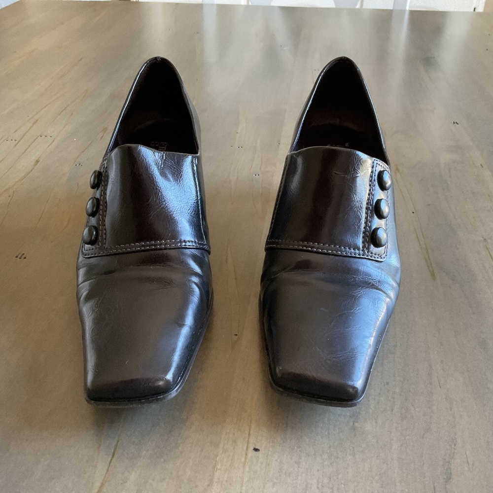 Franco Sarto Square Toe Slip-on Brown Leather Heel 8M